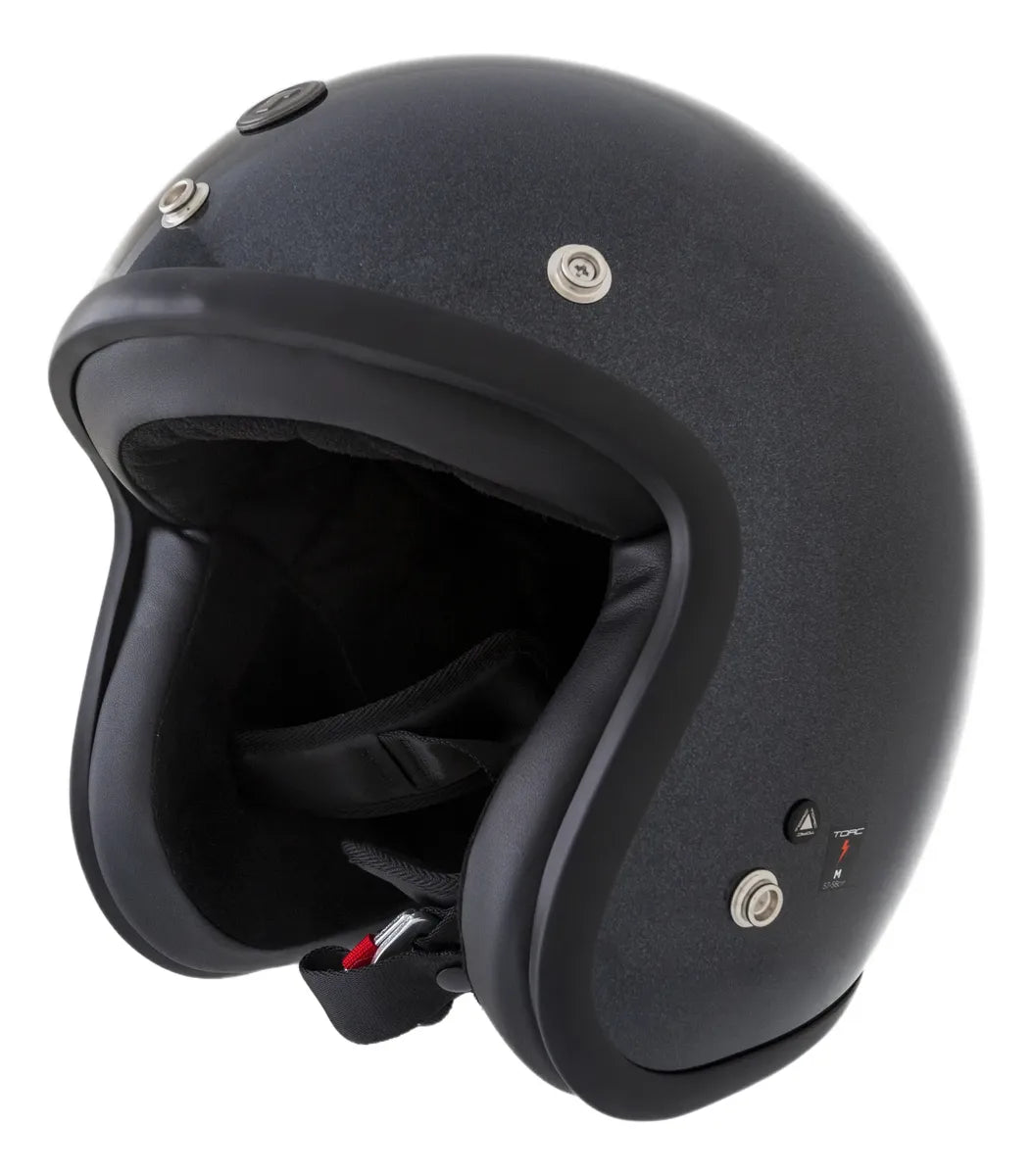 Casco TORC Del Mar T50 negro metalizado talla M, vista de tres cuartos sin visera superior