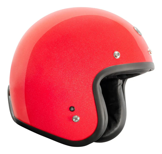 Vista lateral opuesta del casco TORC Del Mar T50 rojo metálico con bordes negros
