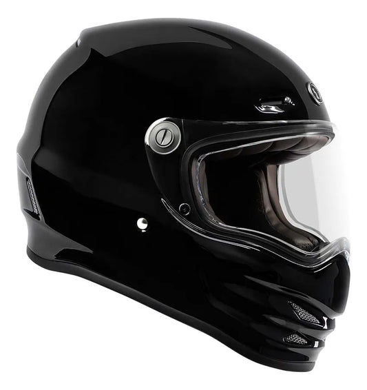 Vista lateral opuesta del casco TORC Pomona T9 negro brillante con mica y ventilación frontal