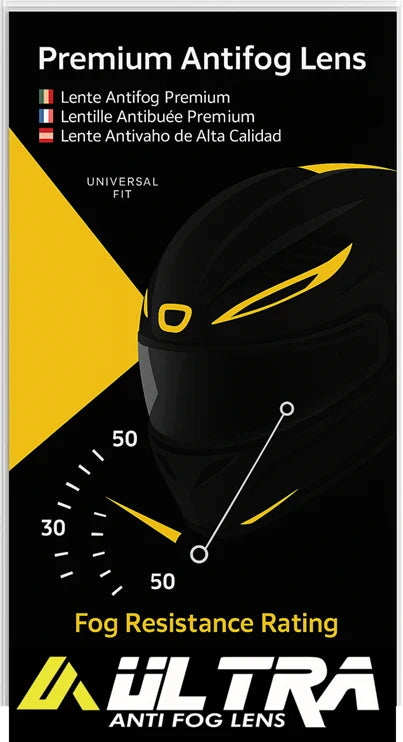 Empaque negro y amarillo ULTRA Anti Fog Lens para mica antiempañante de casco