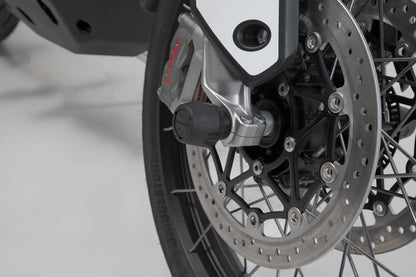 SW-MOTECH Kit de topes anticaidas para el eje delantero Negro. Modelos Triumph Honda Voge Yamaha.