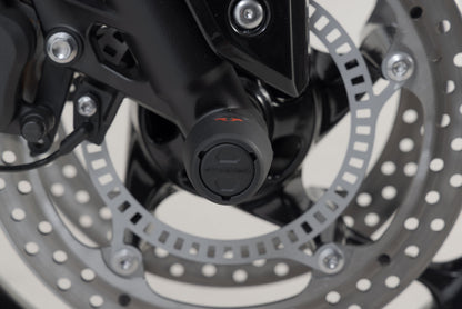 SW-MOTECH Kit de topes anticaidas para el eje delantero Negro. Modelos Triumph /Honda /Royal Enfield.