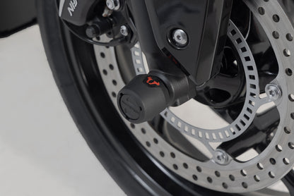 SW-MOTECH Kit de topes anticaidas para el eje delantero Negro. Modelos Triumph /Honda /Royal Enfield.