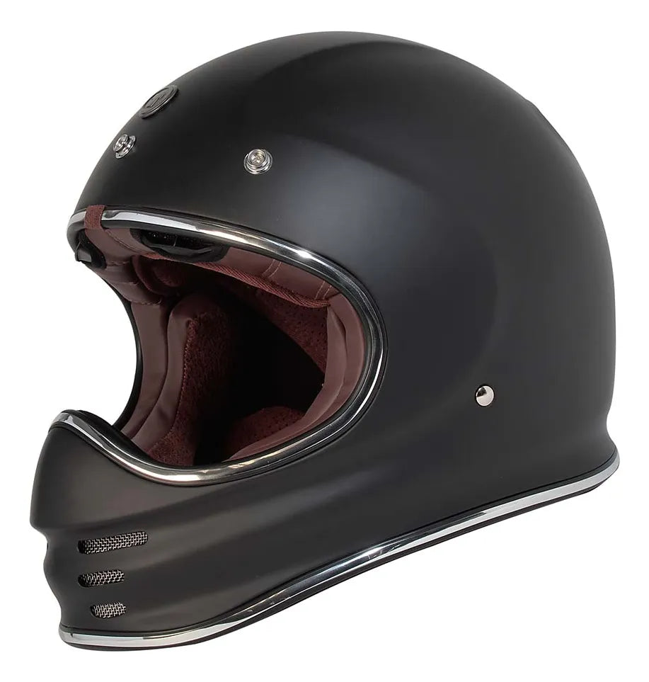 Casco TORC Baja T3 Matte Black sin visera superior, con broches y mentonera fija visibles