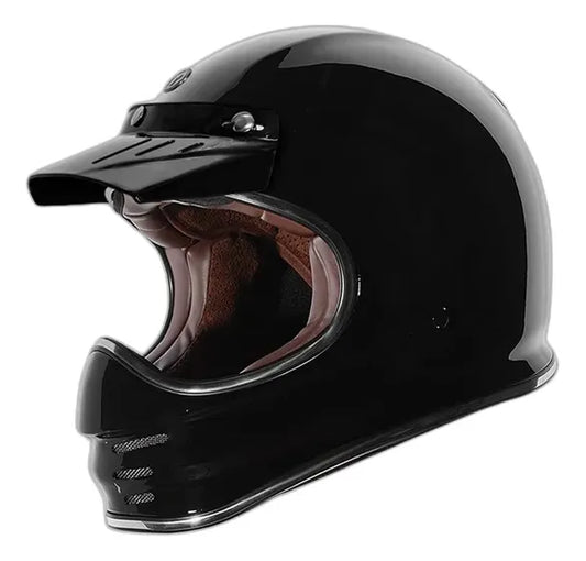 Casco TORC Baja T3 negro brillante con visera superior, vista de tres cuartos