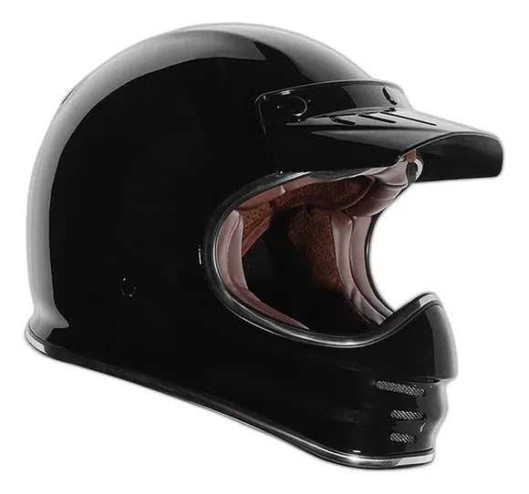Vista lateral opuesta del casco TORC Baja T3 negro brillante con visera de tres broches
