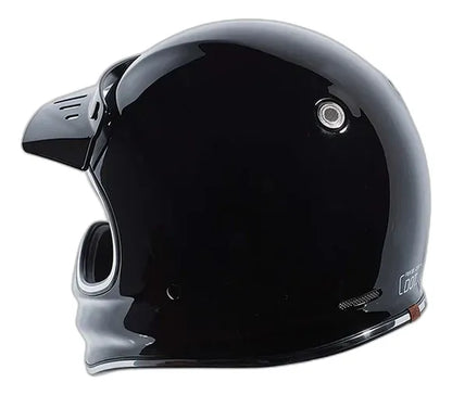 Vista posterior y lateral del casco TORC Baja T3 negro brillante con visera