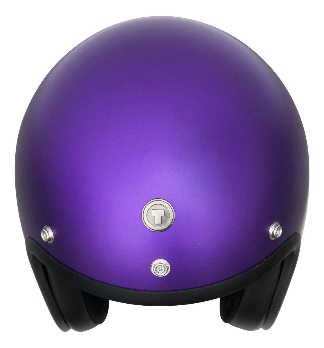 Vista frontal superior del casco TORC Del Mar T50 Cali Iridescent Purple con broches visibles