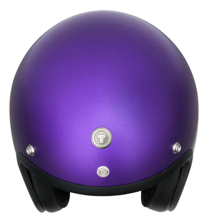 Vista frontal superior del casco TORC Del Mar T50 Cali Iridescent Purple con broches visibles