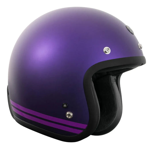 Vista lateral opuesta del casco TORC Del Mar T50 morado iridiscente con franjas Cali