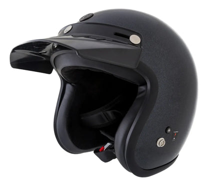 Casco TORC Del Mar T50 negro brillante metalizado 3/4 con visera superior de tres broches
