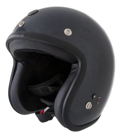 Casco TORC Del Mar T50 negro metalizado talla M, vista de tres cuartos sin visera superior