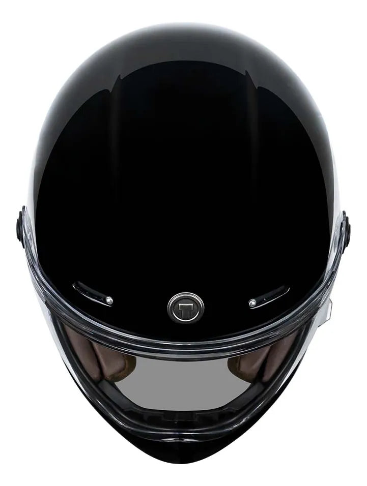 Vista frontal superior del casco integral TORC Pomona T9 Gloss Black