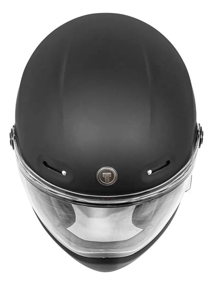 Vista frontal superior del casco integral TORC Pomona T9 Matte Black con entradas de aire