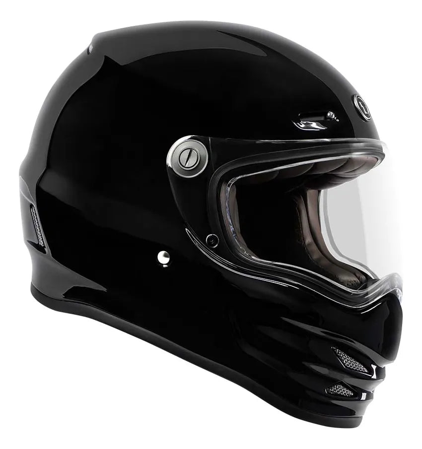 Vista lateral opuesta del casco TORC Pomona T9 negro brillante con mica y ventilación frontal