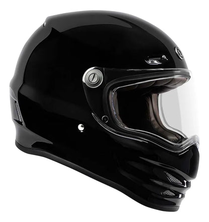 Vista lateral opuesta del casco TORC Pomona T9 negro brillante con mica y ventilación frontal