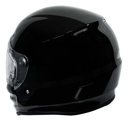 Vista lateral posterior del casco TORC Pomona T9 negro brillante con salidas de aire