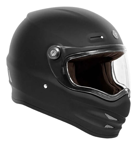 Vista lateral opuesta del casco TORC Pomona T9 negro mate con mica y ventilación frontal