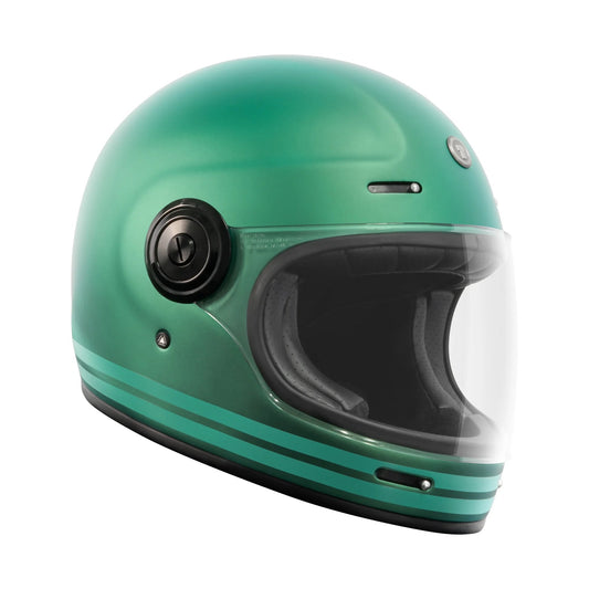 Vista lateral del casco TORC T1 Newport Cali Iridescent Teal con visor transparente