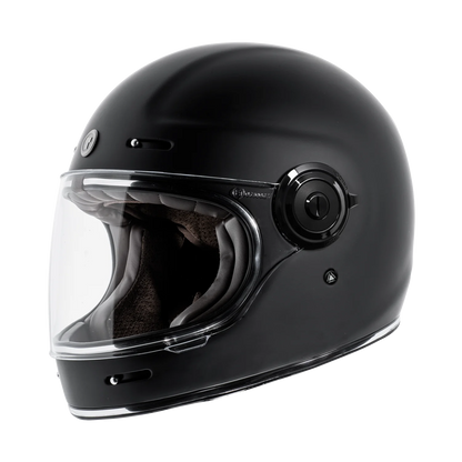 Casco integral TORC T1 Newport Matte Black negro mate con visor transparente, vista de tres cuartos