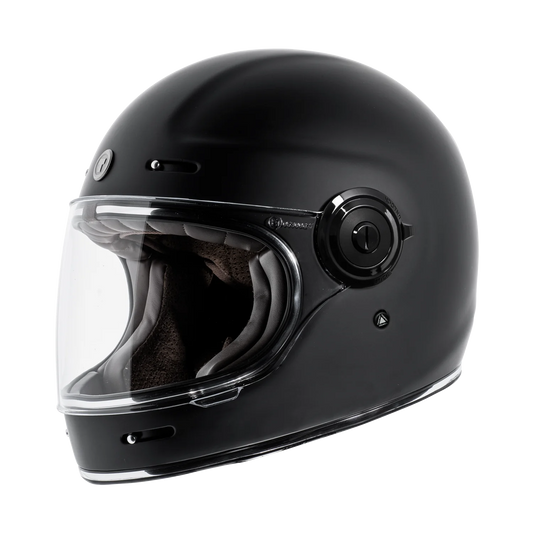 Casco integral TORC T1 Newport Matte Black negro mate con visor transparente, vista de tres cuartos
