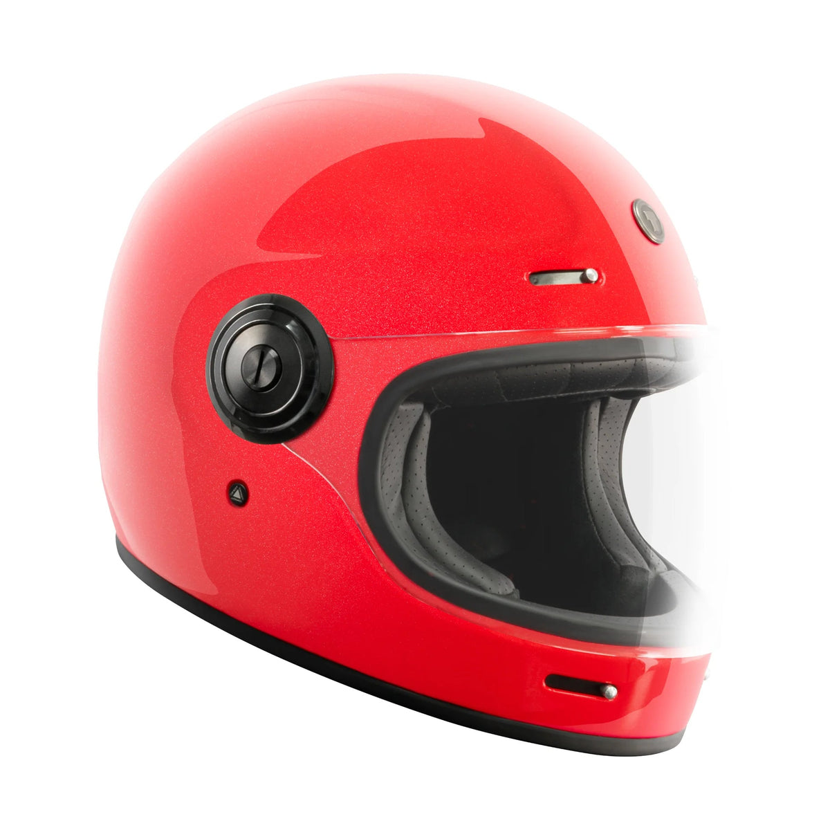 Vista lateral del casco TORC T1 Newport Metallic Red con visor transparente