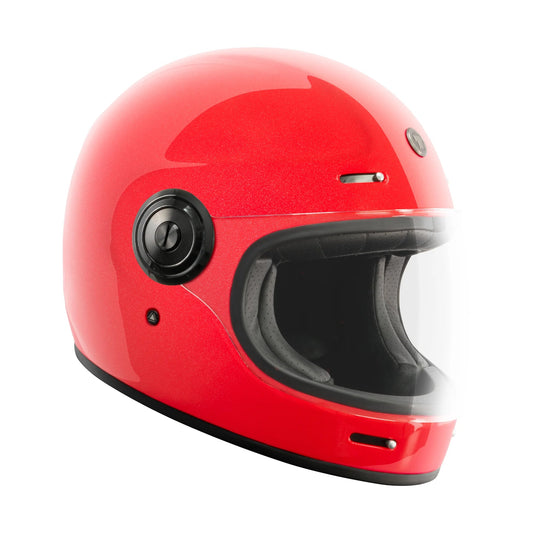 Vista lateral del casco TORC T1 Newport Metallic Red con visor transparente