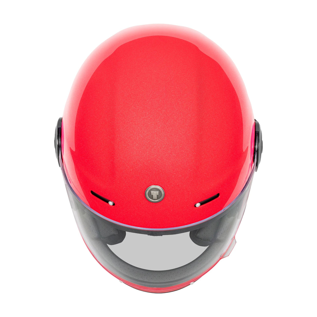 Vista superior del casco TORC T1 Newport Metallic Red en acabado brillante