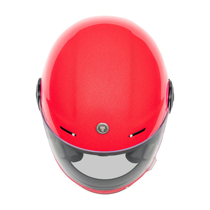 Vista superior del casco TORC T1 Newport Metallic Red en acabado brillante