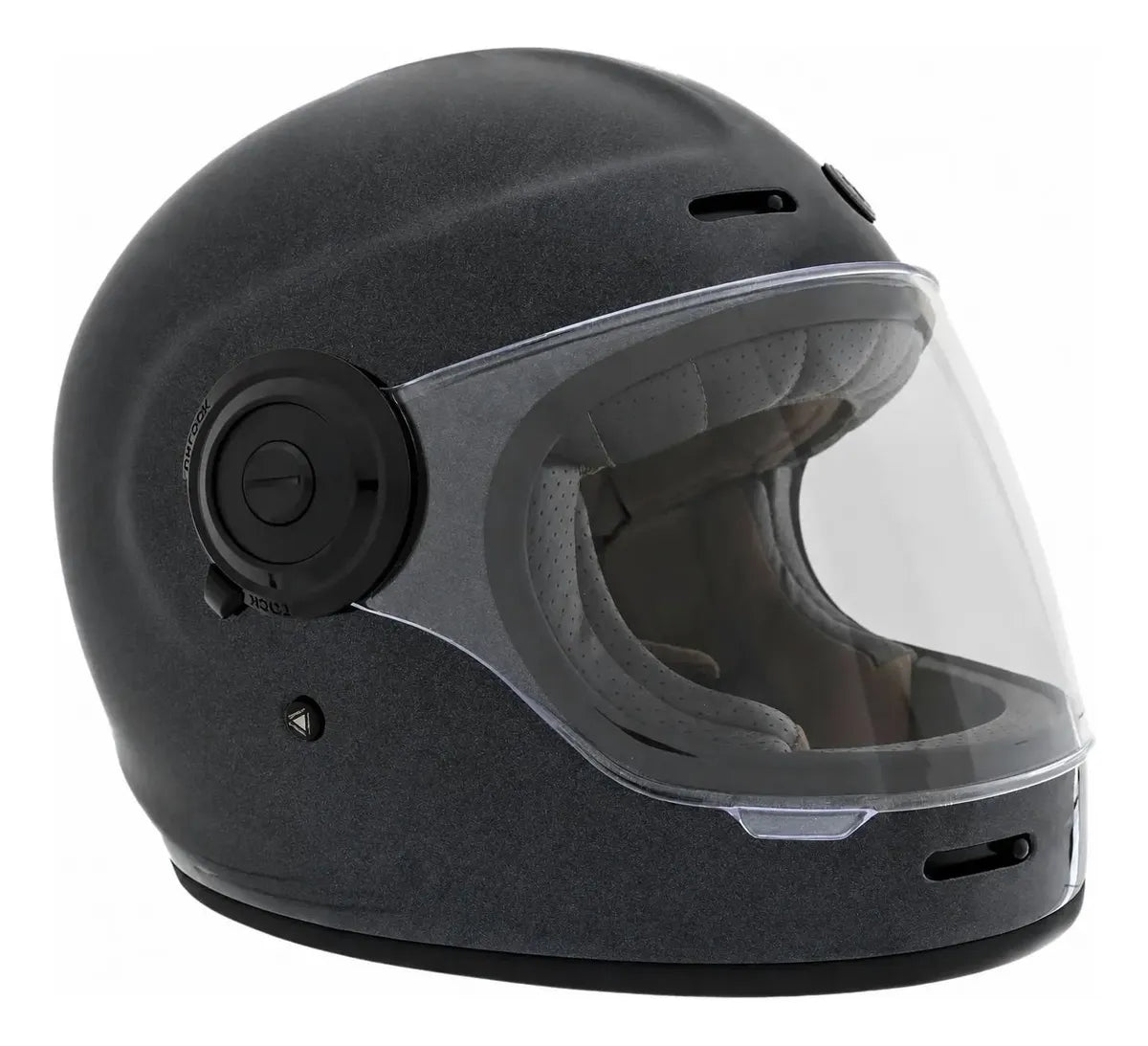 Casco integral TORC T1 Newport edición especial negro metalizado, vista frontal de tres cuartos con visor transparente