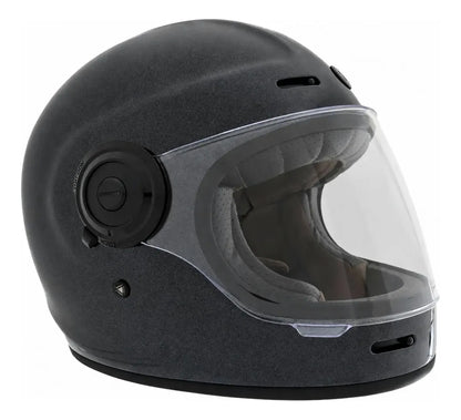 Casco integral TORC T1 Newport edición especial negro metalizado, vista frontal de tres cuartos con visor transparente