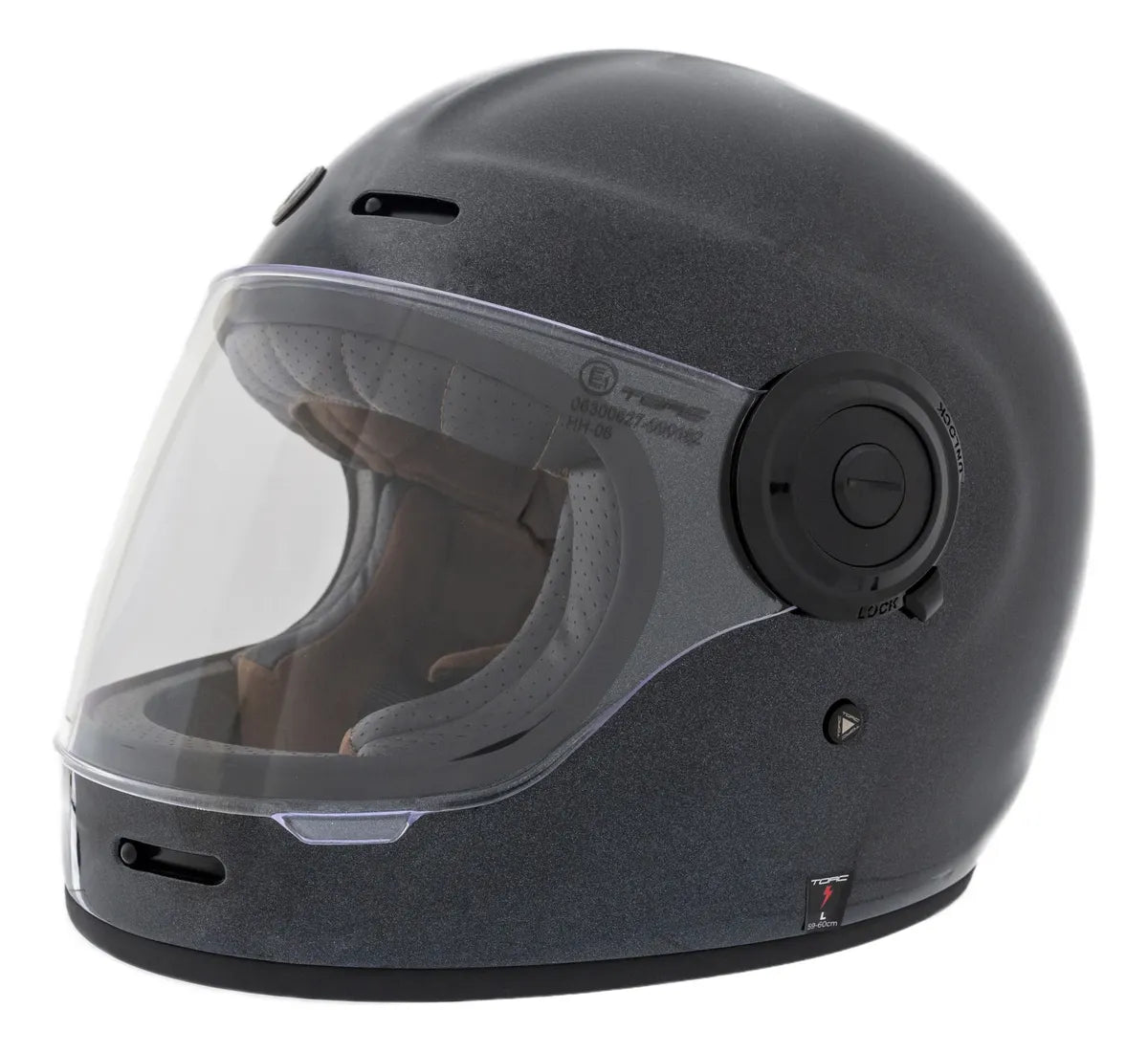 Vista lateral del casco TORC T1 Newport edición especial con acabado negro metalizado