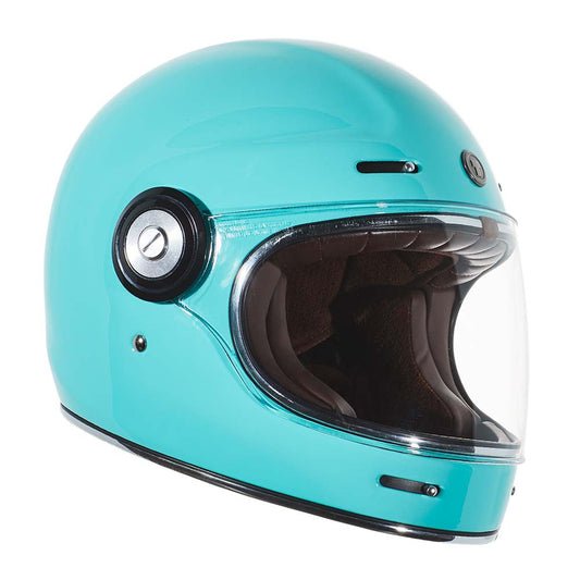 Vista lateral del casco TORC T1 Newport Robin Egg Blue azul Tiffany con visor transparente