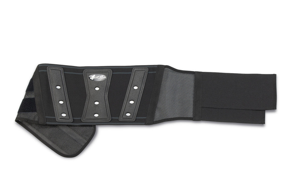 Faja lumbar UFO Plast Acadia CI12312 negra con refuerzos rígidos y cierre de velcro